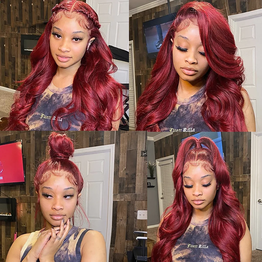 Burgundy 99J Body Wave Lace Front Human Hair Wig HD Transparent Lace Frontal Wigs Brazilian Red Colored Wigs for Women