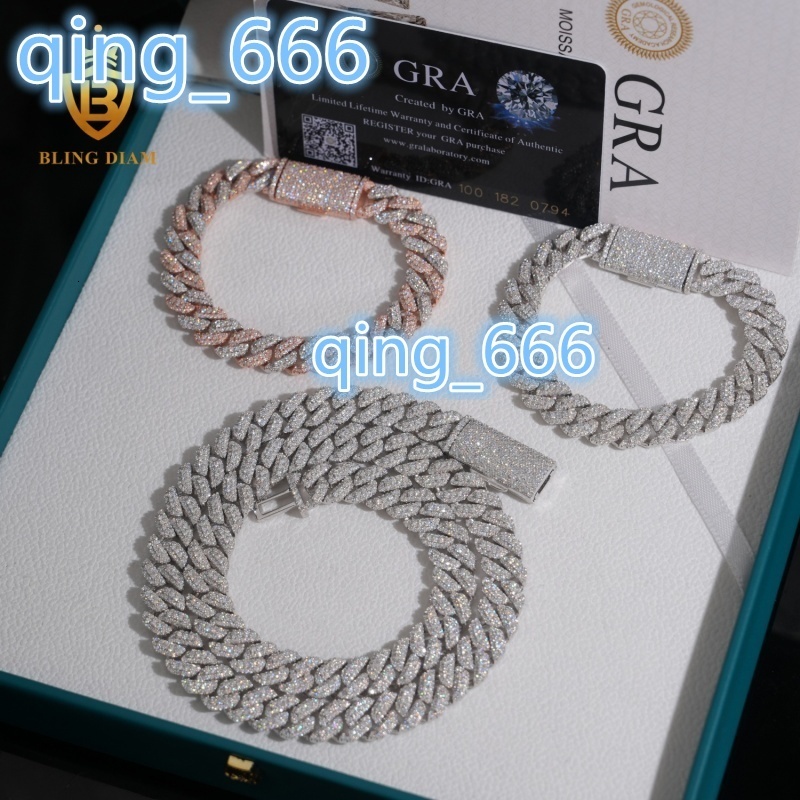 Customized 10MM Hip Hop Jewelry 925 Sterling Silver Moissanite VVS Diamond Cuban Chain Bracelet