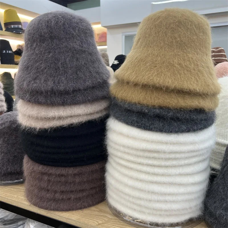 Good Angola Long Rabbit Fur Fisherman Bucket Hat Winter Fashion Soft Warm Wool Basin Cap Foldable Women Gift 251013