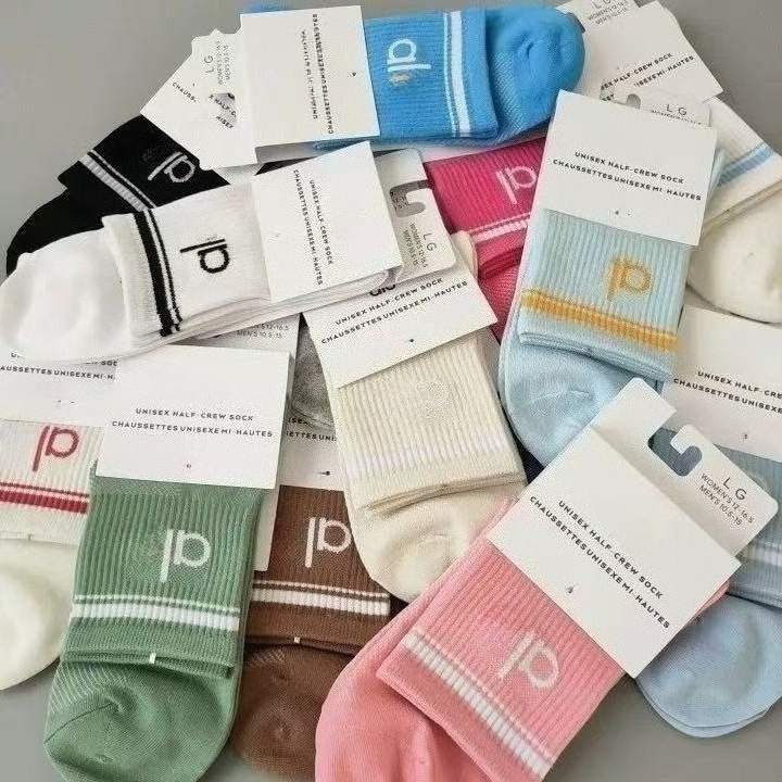 5P Wholesale of new yoga towel soles, mid-calf men's and women's socks, sports socks, lettered trendy socks, running cotton socks