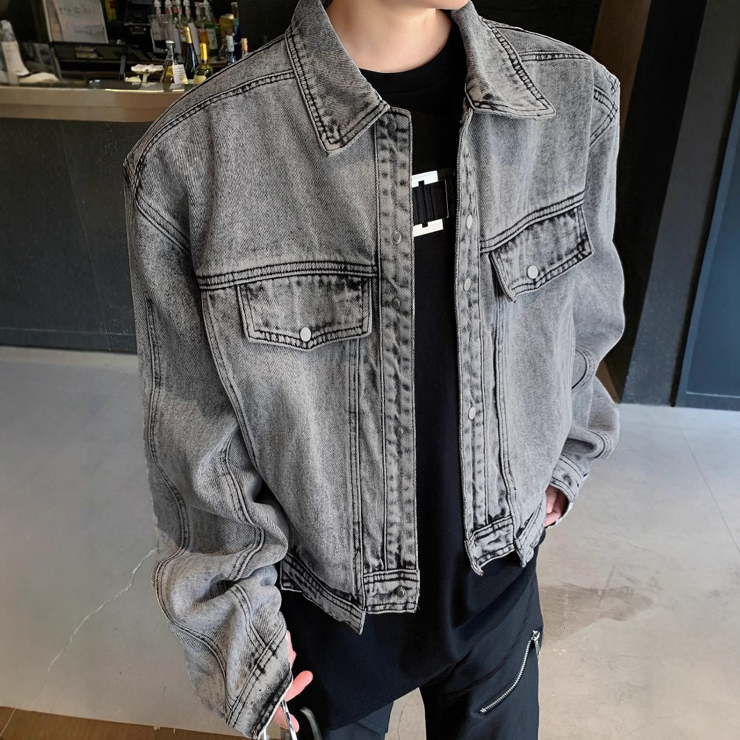 Padded Shoulder Denim Jacket Men's Spring And Autumn American High Street Workwear Jacket Designer Jacket Washed Loose Cool Denim Jacket