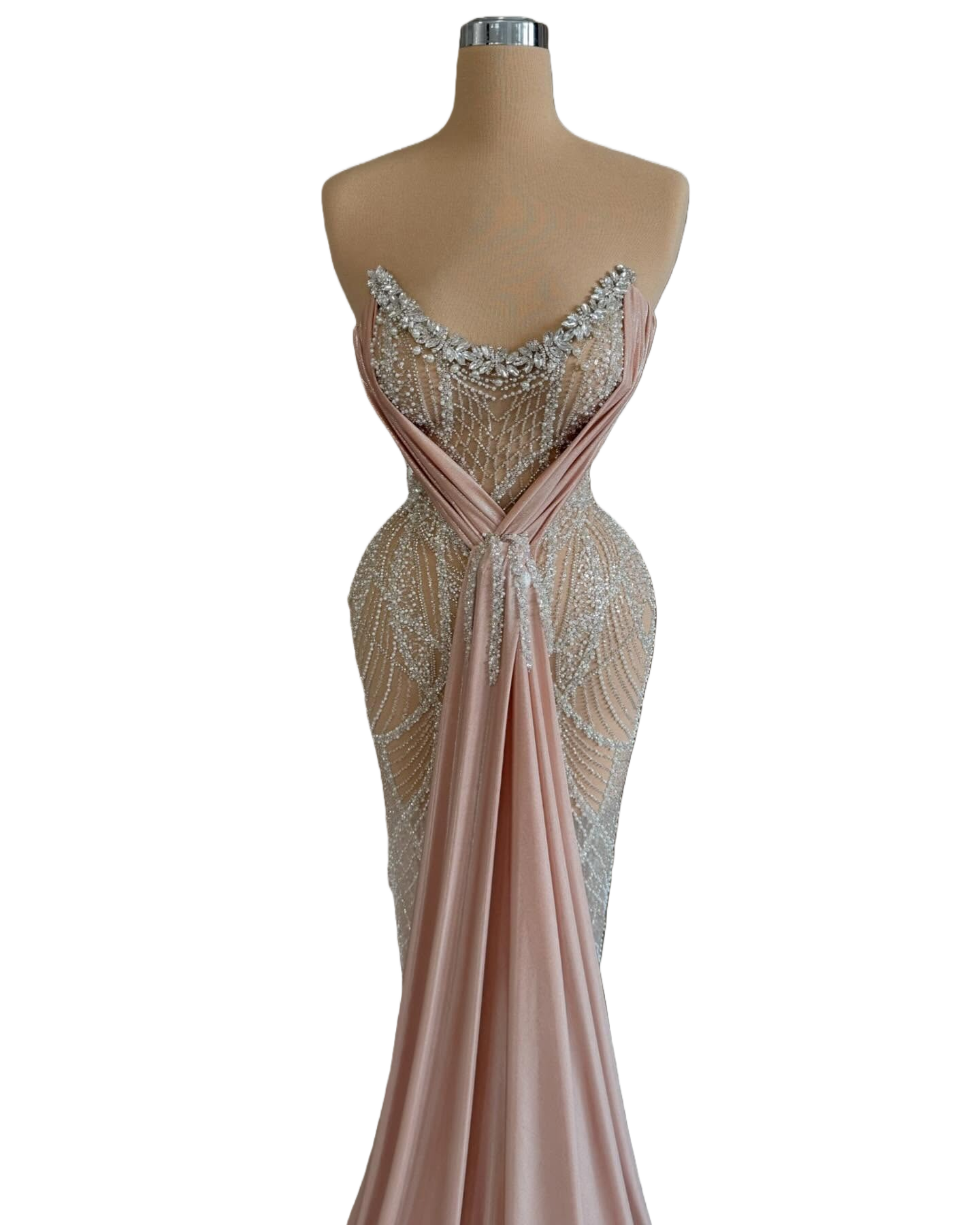 Fashion Crystal Evening Dresses Pearls Prom Gown Strapless Mermaid Illusion Sleeveless Party Dress Customized Vestidos De Noche Plus Size