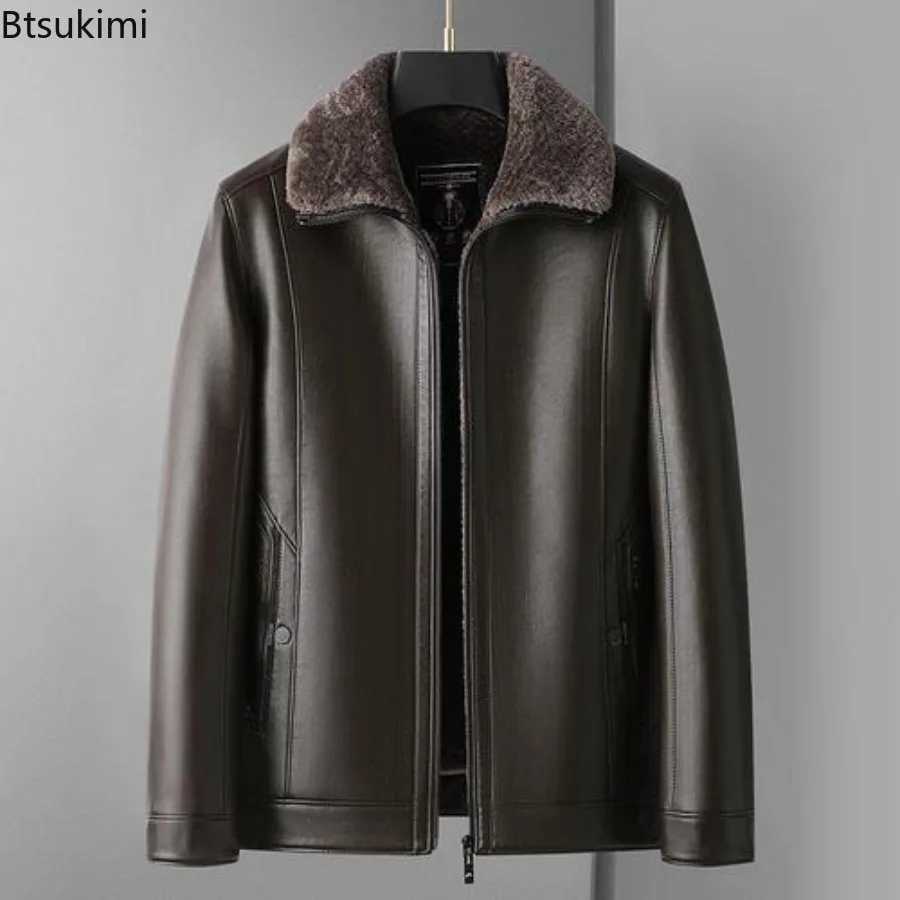 Leather Jackets Mens Autumn Winter Fleece Warm Motorcycle Coats Fashion Business Casual PU Leather Jackets Men Slim OuterwearT251029