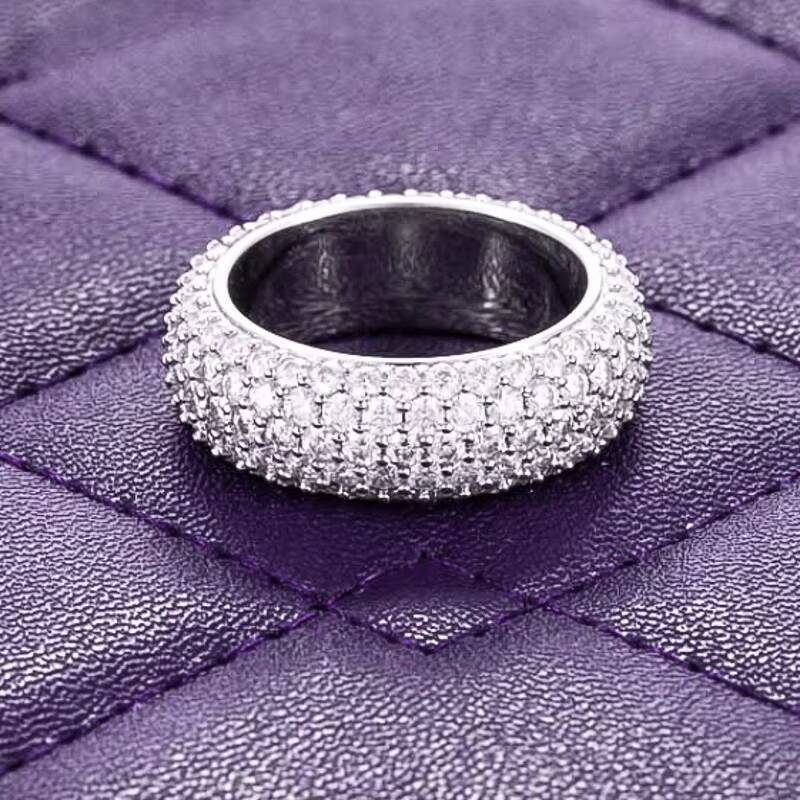Pass Diamond Tester Hip Hop Bling D Color VVS Moissanite Iced Out Mens 5 Rows Band Ring With 925 Sterling Silver GRA