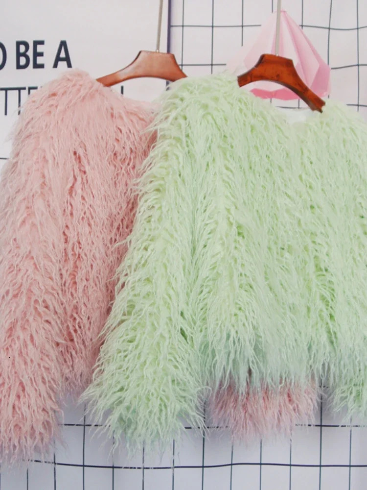 Colorful Warm Faux Women Fur Coat Black White Pink Plush Coat Female Jacket Fur Autumn Winter Shaggy Outerwear High Street 2025 251029