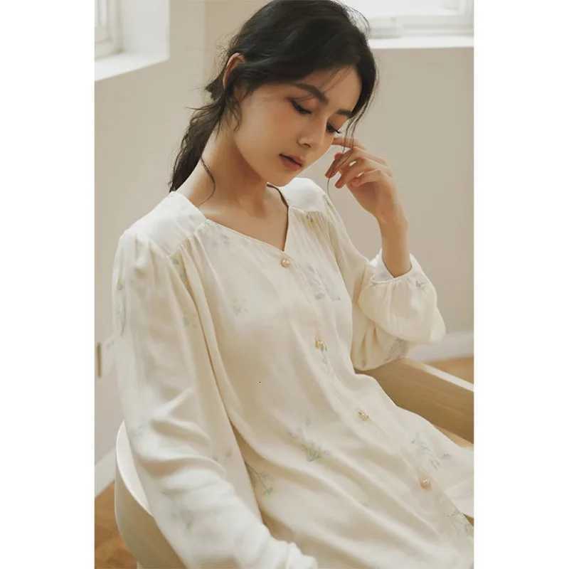 2023 Autumn Satin Long Sleeve Pajamas Set Cute Sweet Comfortable Printed Homewear Cotton Silk Fresh and Elegant SleepwearT251029