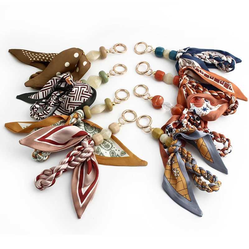 1PC 2144cm Bowknot Silk Scarf Strap Bag Short Extension Chain Braid Bag Mobile Phone Case Camera Beaded DIY Lanyard ChainW251029