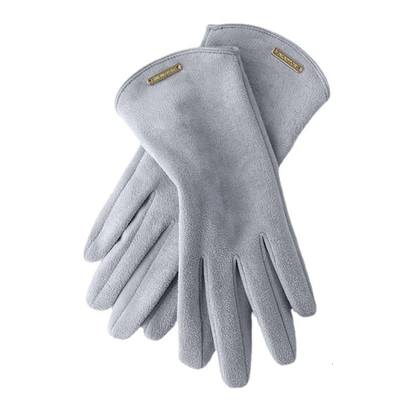 Womans Autumn Winter Warm Suede Touch Screen Driving Gloves ColdProof Plus Plush Thick Fingerless Flip Cycling Mittens Fashion 251029