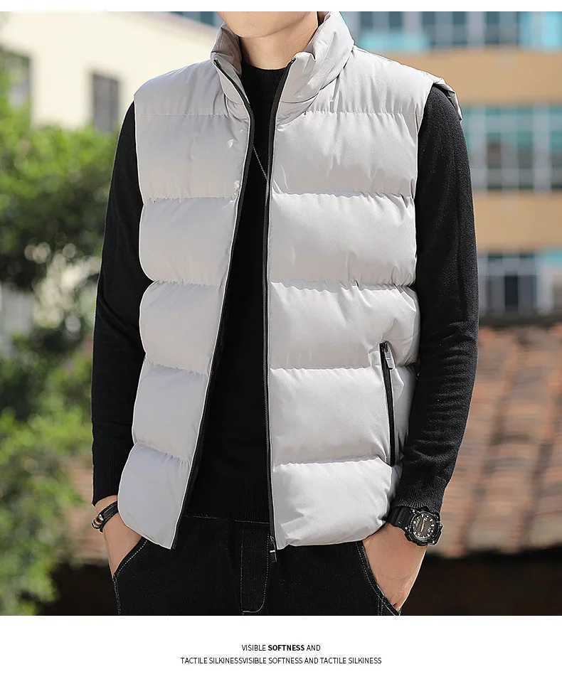 Autumn Mens Padded Vest Jacket Warm Sleeveless Jackets Winter Windproof Zipper Coat Autumn Stand Collar Casual Solid Waistcoat W251029