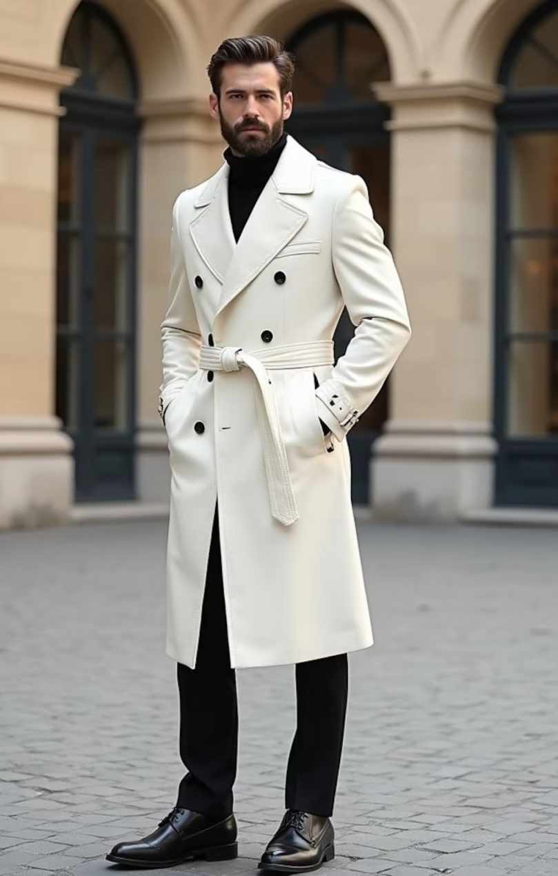 Solid England Style Men's Overcoat Double-Breasted Long Coat Casual Autumn Winter Street Fashion Outdoor Warm Customized trajes para hombre