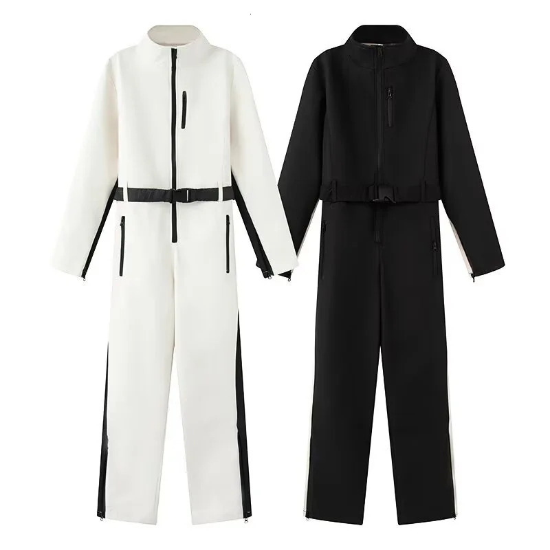 Womens Elegant Skateboard Onepiece Fleece Ski Bodysuit Female Long Sleeve Waterproof Windproof Patchwork Skiing Jumpsuits 251027