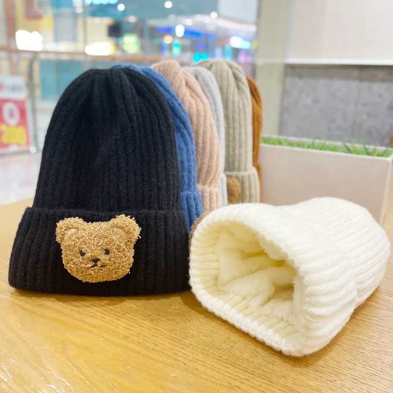 Thicken Velvet Knit Hat for Children Winter Warm Ear Protection Pullover Cap 514year Kids Bear Beanie Outdoor Ski Riding Bonnet251028