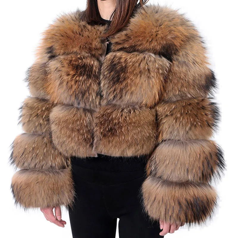 MAOMAOKONG Super Winter Women Thick Real Raccoon Fur Coat Natural Fox Fur Jacket Plus Size Furry Jackets Female Vest 251029