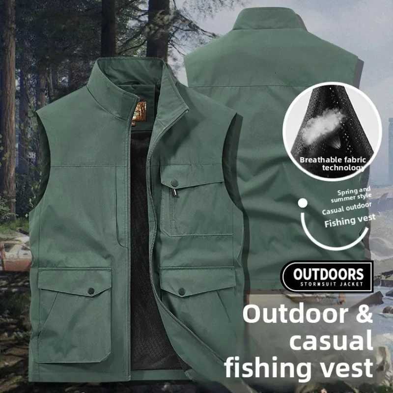 Outdoor Multifunctional Workwear Vest Men Zipper Multi Pocket Sleeveless Jacket Spring Autumn Shoulder Breathable Sports Vests W251029