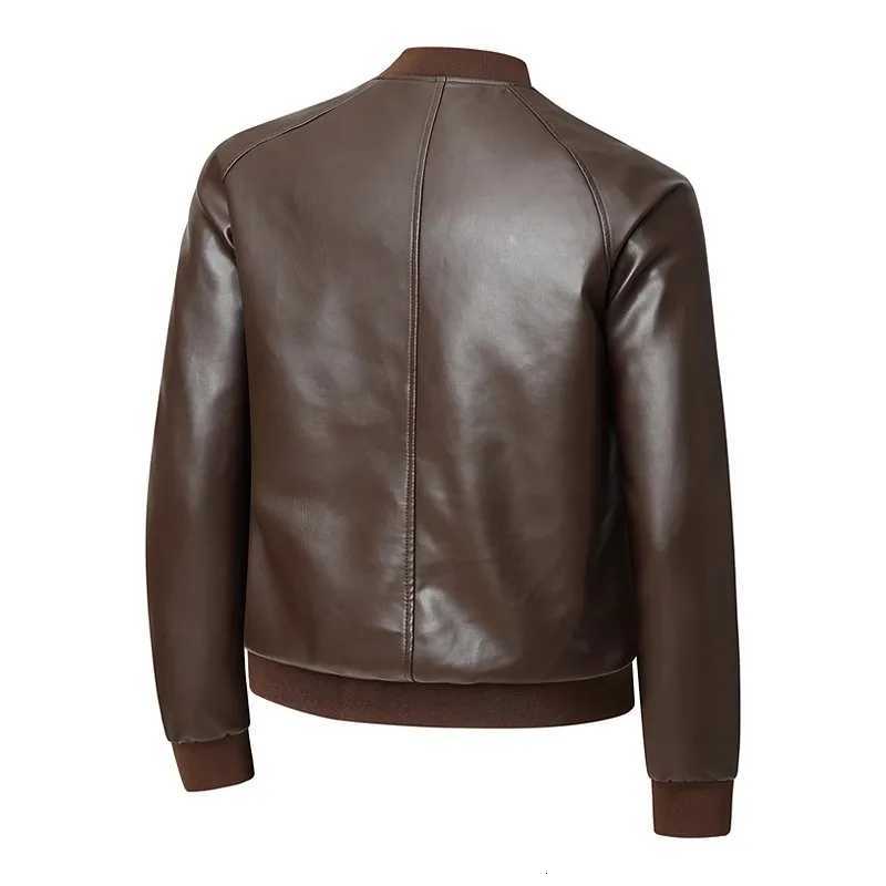 2025 Spring Mens Casual Leather Jackets Solid Stand Collar Zipper Motorcycles PU Outwear Male Autumn Fashion Moto Biker JacketT251029