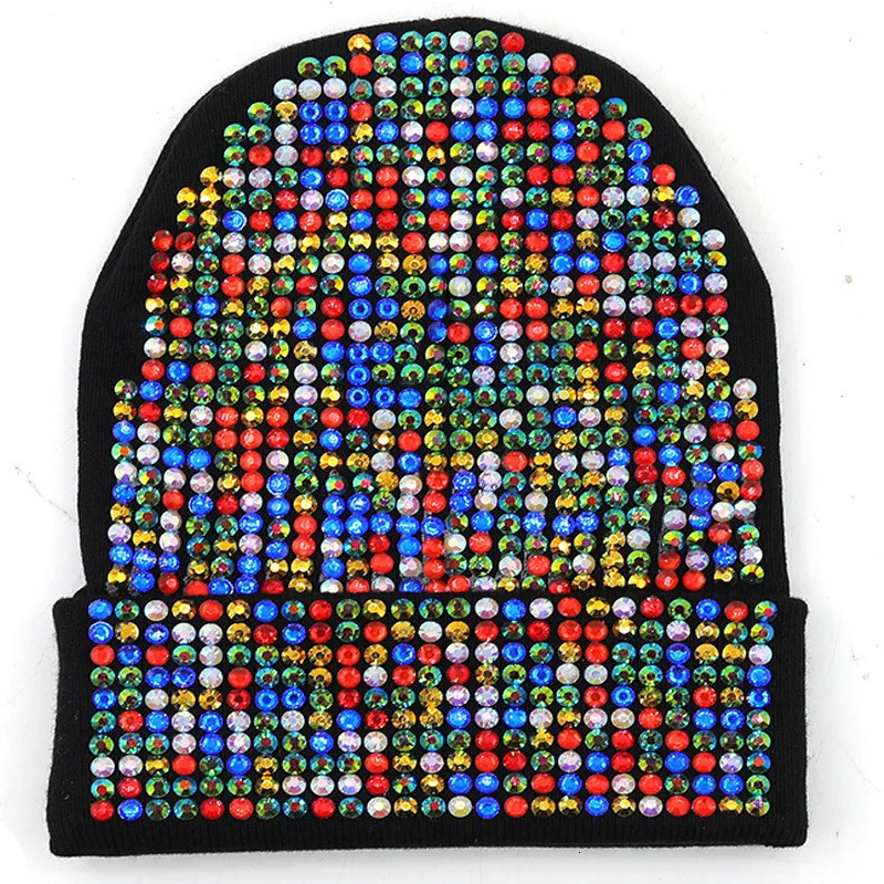 Beanie Diamond Inlaid Solid Color Brimless Bell Shaped Hat Handmade Woolen Warm Sticky Knit 4m857 251013