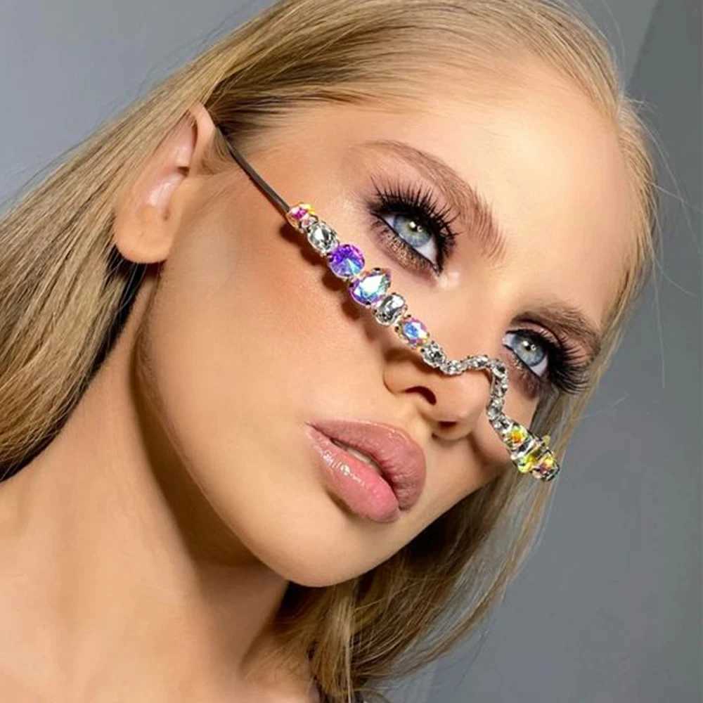 Rave Geometric Rhinestone Eyeglasses Frames Face Decoration for Women 2023 Luxury Designer Crystal Face Jewelry Frames No LensesW251029
