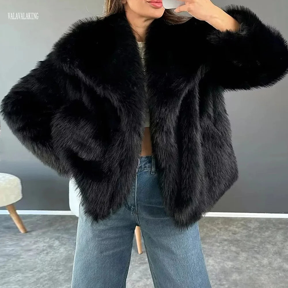 Women Winter Thick Furry Faux Fur Coat Female Trundown Collar Long Sleeve Plush Jacket Lady Warm Fluffy Cardigan 251028