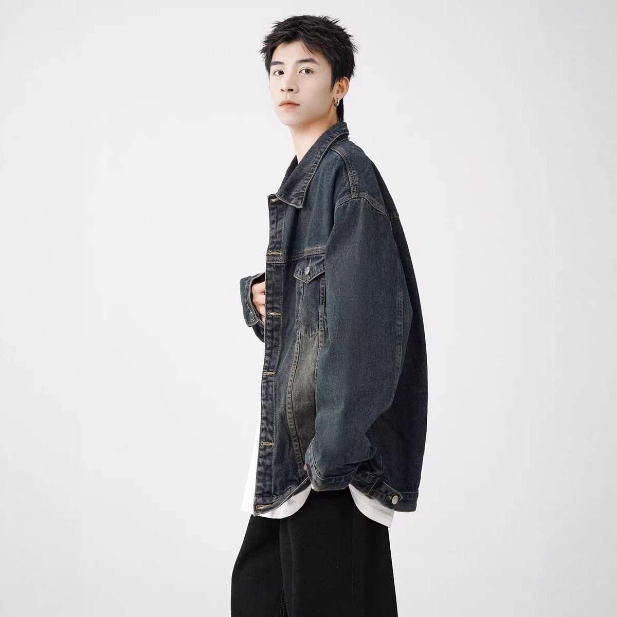 American Style 2025 Denim Jacket For Designer Jacket Men Spring And Autumn New Trendy Brand High-end Feel Washed And Distressed, Loose Casual Versatil