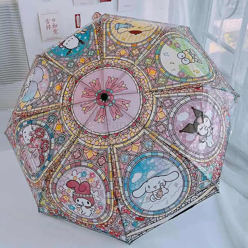 Sanrio Sanrio Hello Kitty umbrella Anime Kuromi Automatic Folding Sunumbrella Cute Rain Sunny Use Black Coating UV Protection Parasol L251029