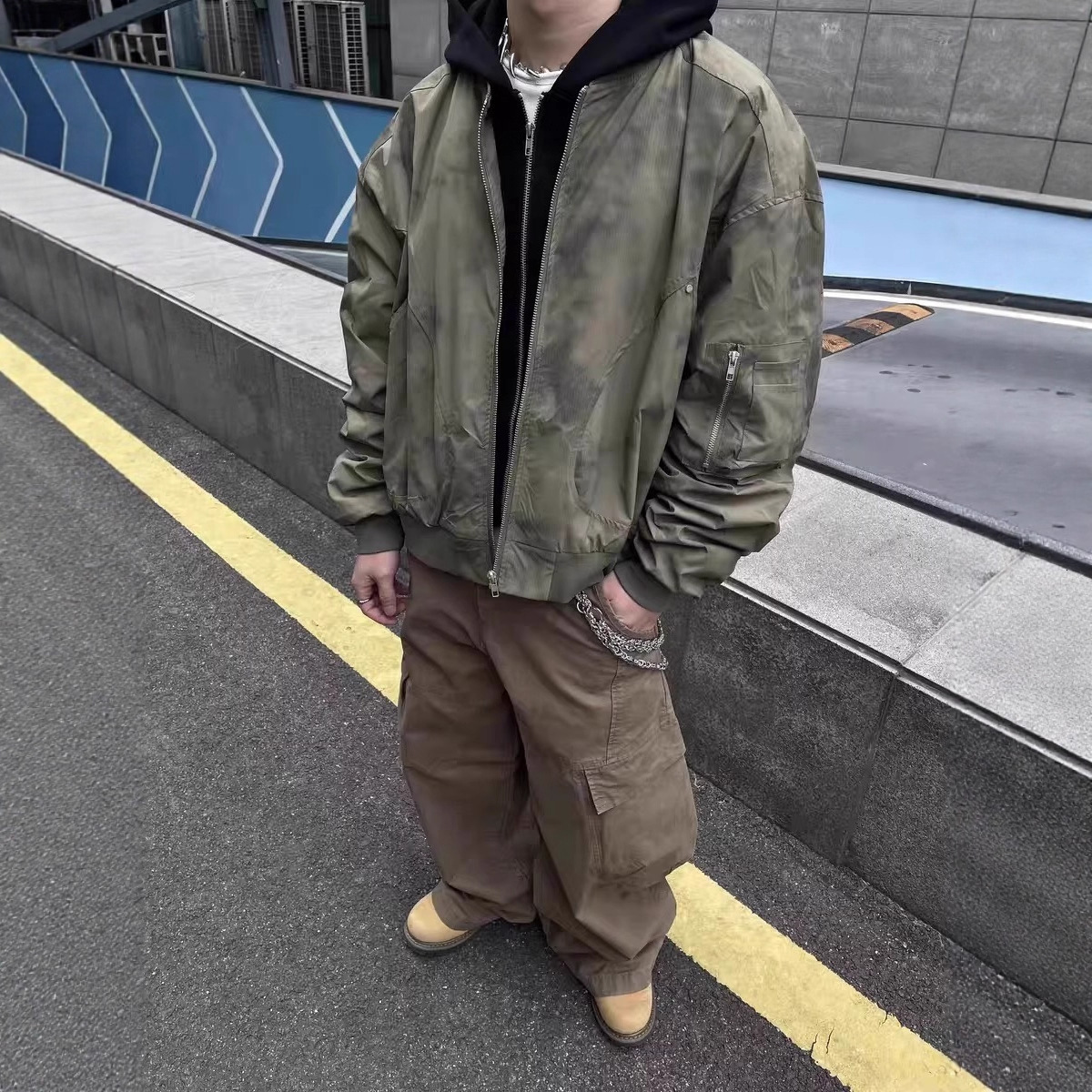 Spring And Autumn New American Style Designer Jacket Fake Two-piece Tie-dye Hooded Jacket For Men And Women Loose Casual Bomber Jacket Trendy