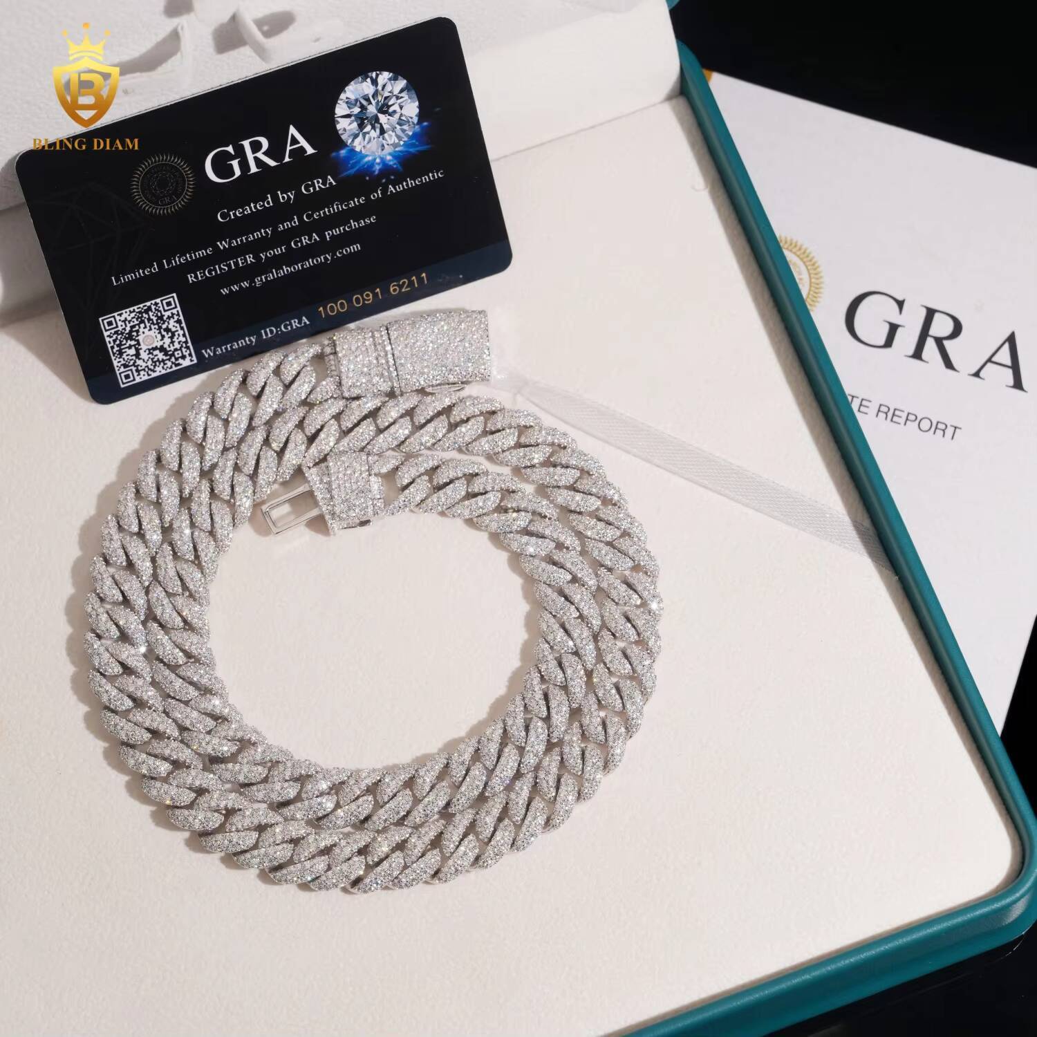 Wholesale 12mm Rock Jewelry Miami Iced Out Cuban Link Chain Moissanite in S925 Silver for Rapper Bracelets Necklace