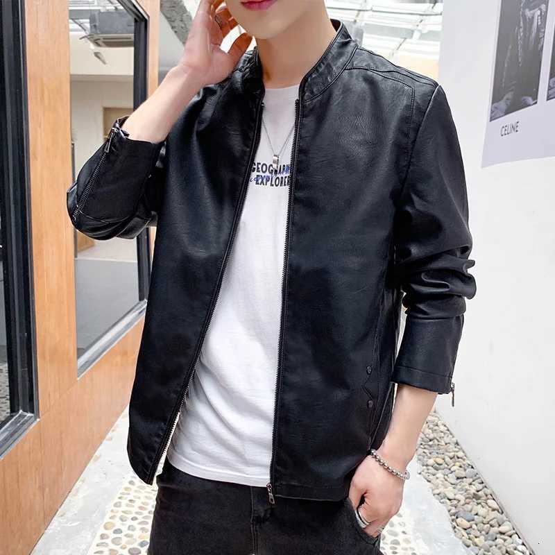 Mens Fashionable Stand Collar Leather Jacket Casual Windbreaker Youth Jacket New Mens Slim Fit Motorcycle PU Leather JacketT251029