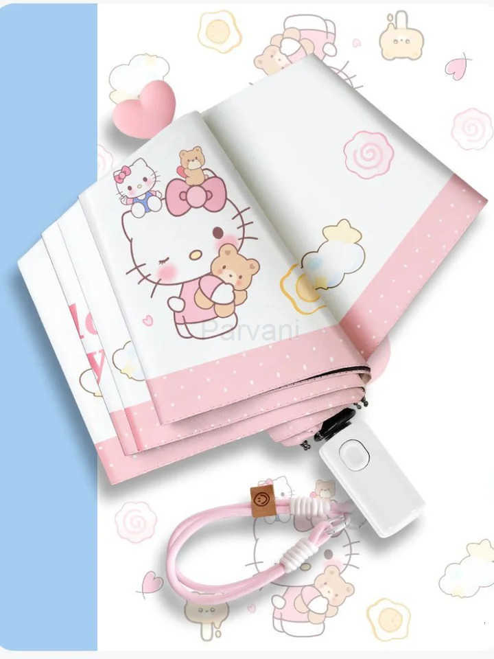Sanrio Kawaii Hello Kitty Umbrella Cartoon Cute Fully Automatic Sun Protection Parasol Uv Protection Sun Umbrella Folding Girl L251029