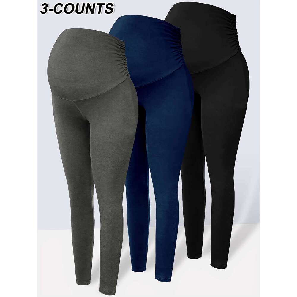 Maternity Leggings Over The Belly Pregnancy Active Wear Workout Yoga Tights Pants 3Pcs Set