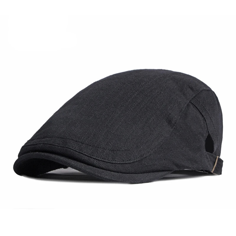 Spring Summer Beret Hat For Men Solid Black Gray Cotton Flat Peaked Herringbone Cap Women Outdoor Sun Ivy Hat Retro sboy Cap 251029