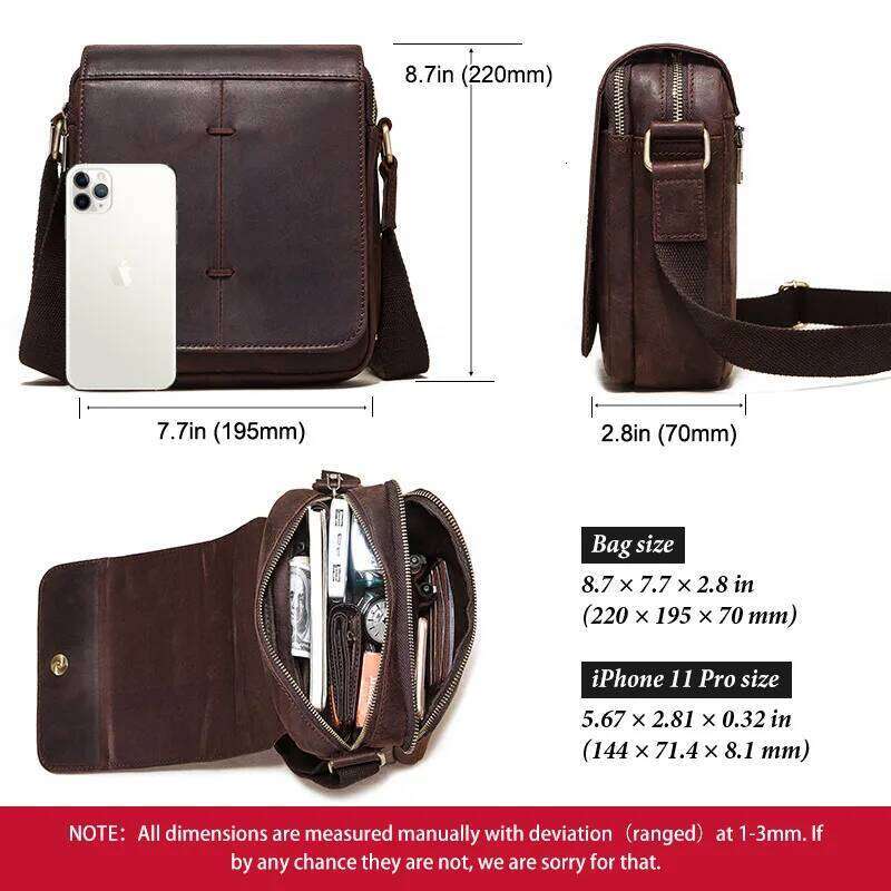 Fashion Crazy Horse Leather Men's Messenger Flap Large Capacity Crossbody Top Quality Shoulder Sling Bag Tote