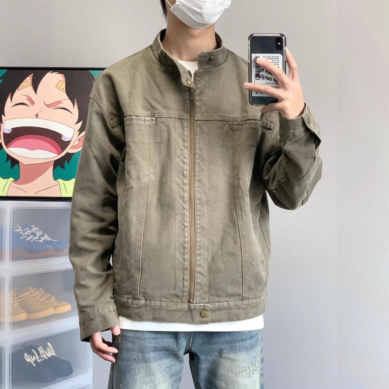 Men's Jacket Spring And Designer Jacket Autumn American Style Washed Canvas Jacket Unisex Stand Collar Casual Jacket Trendy Baseball Jacket