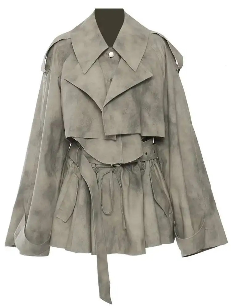DEAT Fashion Womens Camouflage Print Dye 2 Pcs Set Lapel Loose Short High Sashes Mini Skirt Suit Autumn 1DH7478 251029