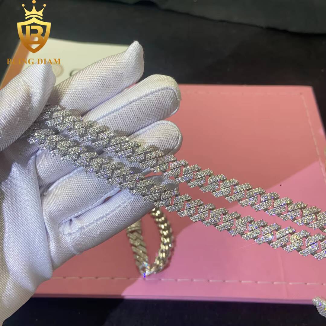 Hot Sale Fashion 10mm Cuban Chain 925 Silver Mosainite Iced Out Jewelry VVS1 Moissanite Hip Hop Pass Diamond Tester with GRA