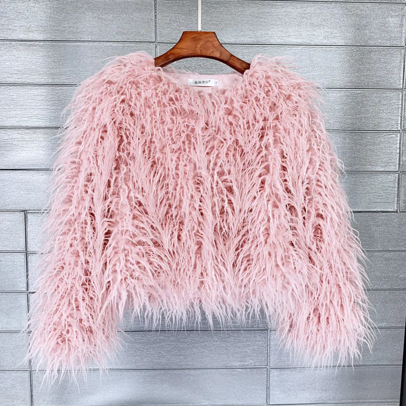 CMYAYA Solid Faux Fur Coats Women Full Sleeve Oneck Open Stitch Covered Button Fur Jackets Winter Autumn Warm Fashion 251029