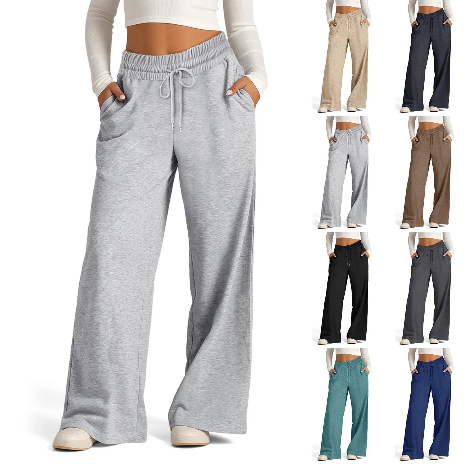 Ladies Fashion Classic Plain Color High Waisted Wide Leg Sweatpants Casual and Versatile Comfortable Yoga Jogger Pants 251029