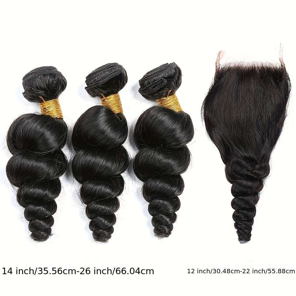 Bundles Peruvian Virgin Human Hair Loose Wave 4X4 Closure, Natural Look & Durable For Women Of All Ethnicities