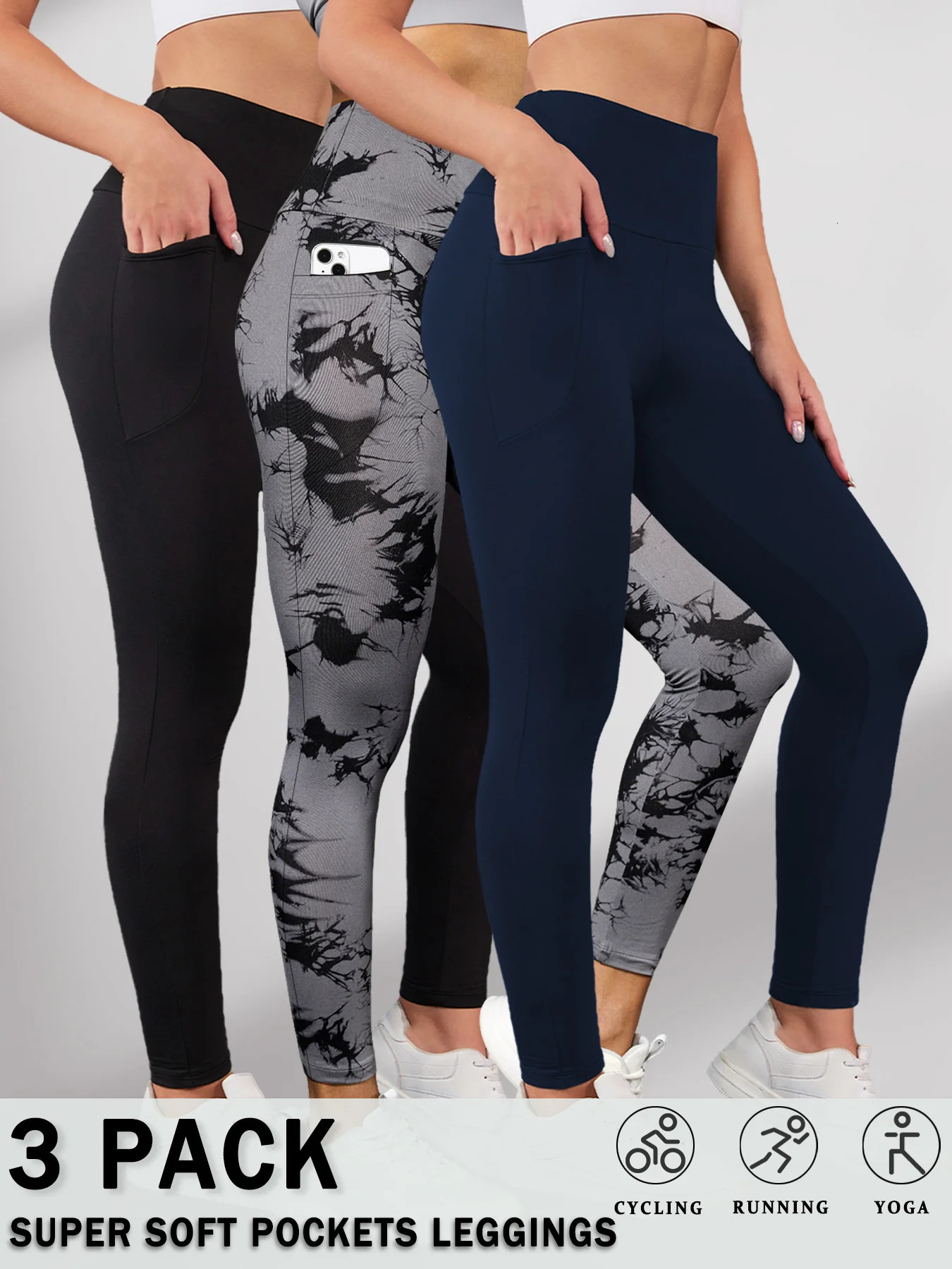 3 Pack Super Soft Leggings with Pockets for Women High Waisted Tummy Control Workout Yoga Running Pants 251029