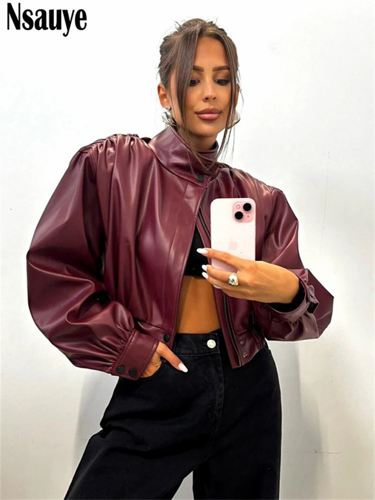 Nsauye Casual Y2K Streetwear Night Club Sexy Faux PU Leather Mini Jackets Coat Women 2025 Fashion Biker Jacket Tops Winter 251029