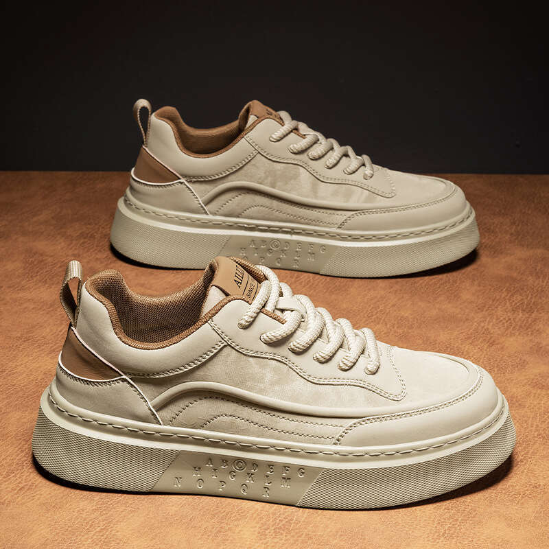 2025 New Spring Brand Sports Casual Sneakers Men's Leather Soft Sole Height Increasing Versatile Trendy Shoes