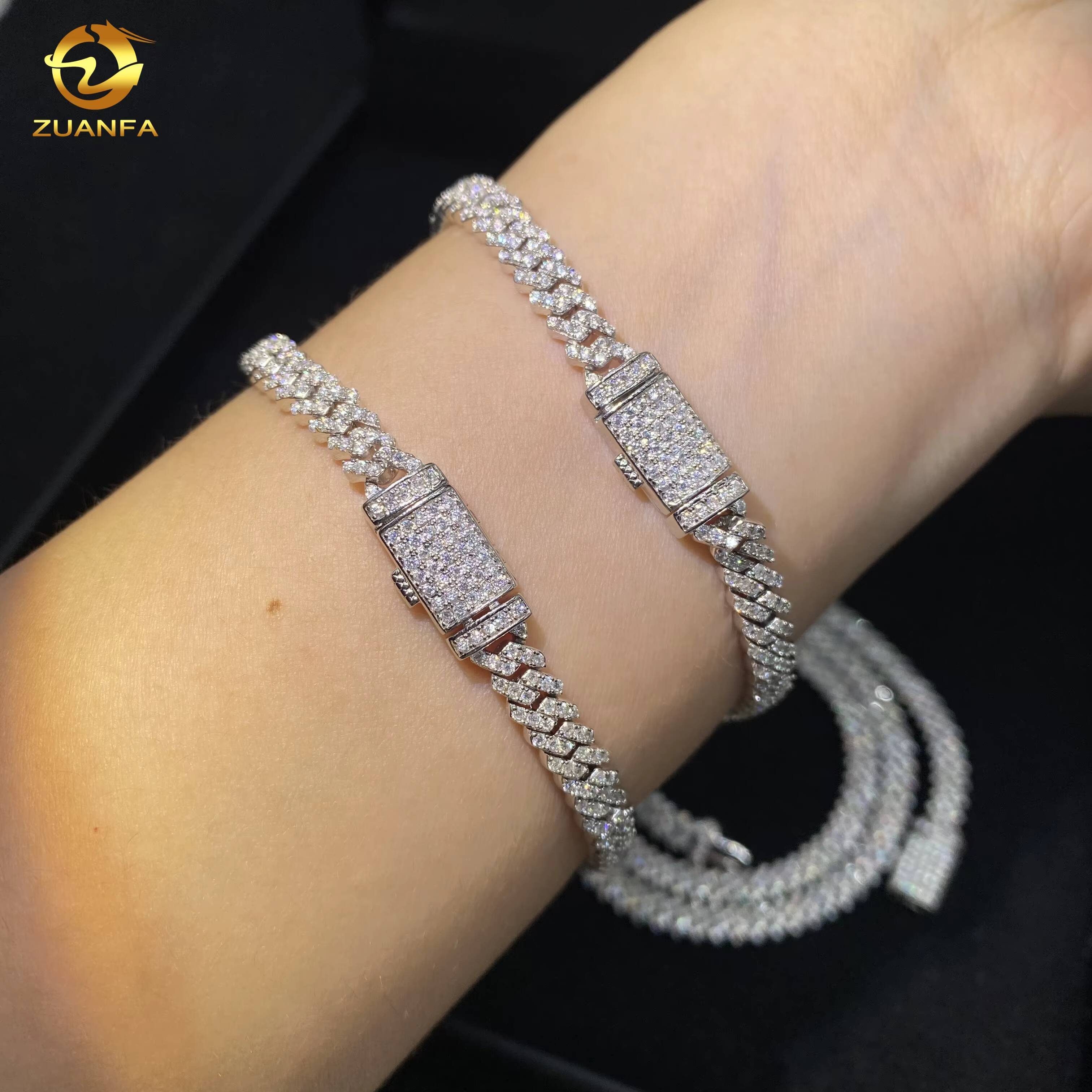 5mm 1Row Diamond Link Chain Hip Hop Jewelry VVS Moissanite 925 Sliver Iced Out Miami Cuban Chain Necklace Bracelet Certificate