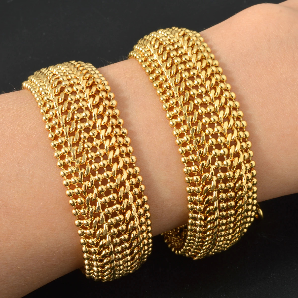 18cm Wide Copper Link Chain Bracelets for Unisex 18K Gold Plated Miami Curb Bangle Punk Classic Wristband Jewellery Party Gift 251028ww