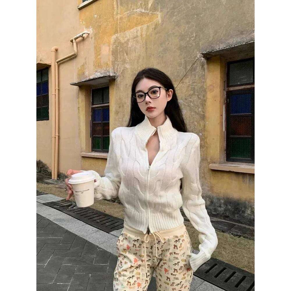 Vintage Turtleneck Zipper Cardigan For Women Autumn Loose Long Sleeves Knitted Sweaters Y2k Ladies Soft All Match Jumpers Women Sweater Designer Sweat