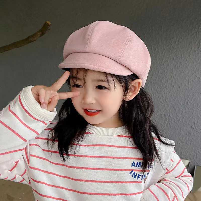Solid Felt Kids Beret Korean Girl Octagonal Hat Autumn Winter Children Beanie Bonnet Artist Painter Cap 210year Baby Sun Visors251028