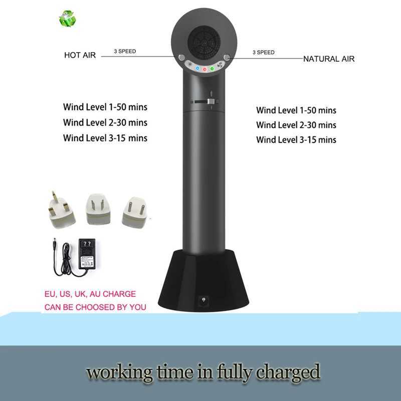 Wireless Portable Hair Dryer with Hot and Cold Wind Switch Rechargeable Battery USB Charger for Home Travel Pet Baby Equipment W251029