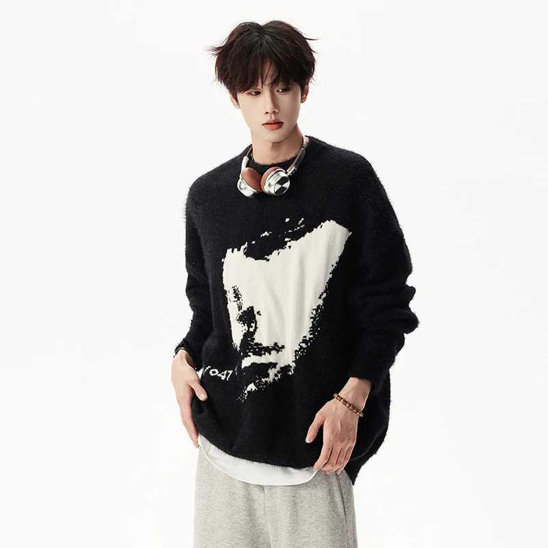 IEFB Niche Design Mens Pullovers Round Collar Letter Embroidery Contrast Color Knitting Tops Loose Pullover Male Sweaters 9X584 J251029