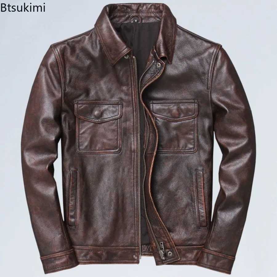 New Fashion Motorcycle Leather Jackets Mens Vintage Lapel Zipper Windbreak PU Leather Coats Autumn Winter Warm Casual OuterwearT251029