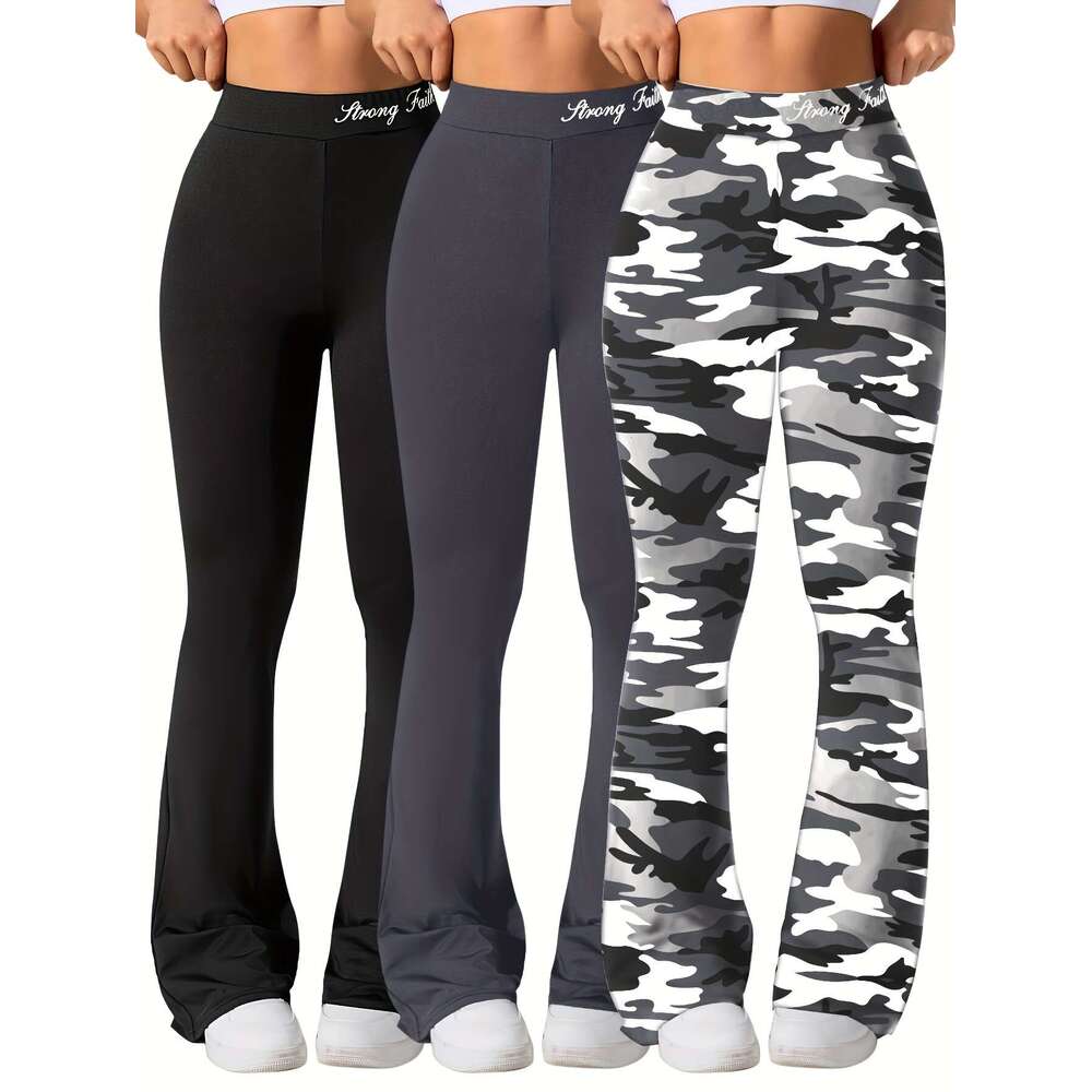 Women's Sports Long Pants Three-Pack, Casual Attire, Activewear Bottoms, Relaxed Solid Color, Comfortable Fit, Breathable Material, Multipack Leg