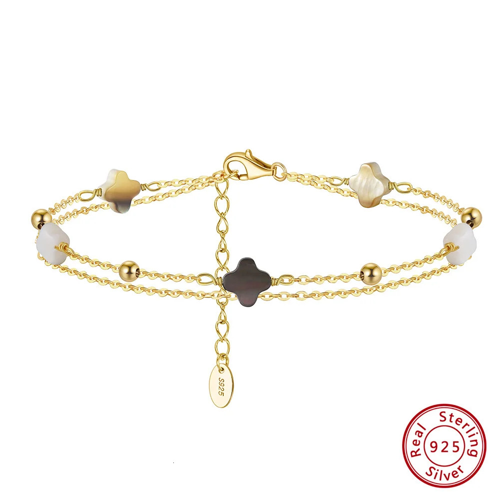 Kiss Mandy Double Layered Clover Hand Bracelets 925 Silver Four Leaf Flower Charm Bracelet Chain Female Wedding Party GMB66 251024