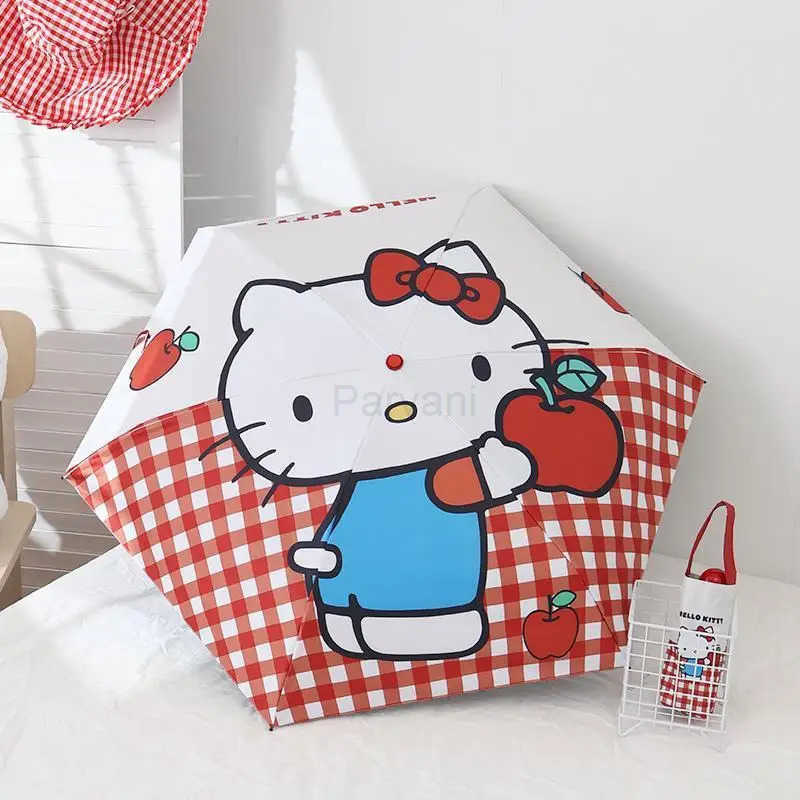 Sanrio Sanrio Hello Kitty Kawaii Umbrella Super Cute Girl Folding Manual Umbrella Sun Protection Sunshade Cute Cartoon Windproof Mini L251029